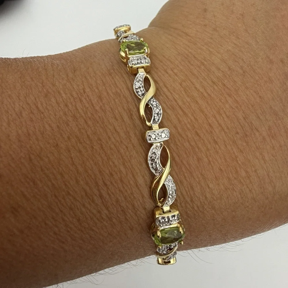 Vintage Ross Simons‎ Peridot 925 Sterling Silver Tennis Bracelet Sz 7